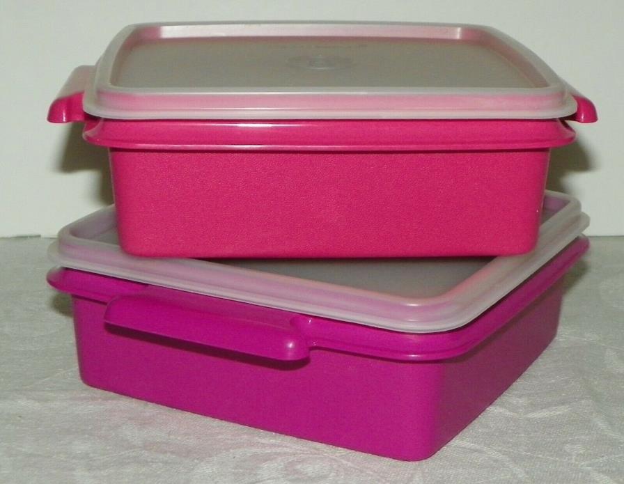 Tupperware Square Away Sandwich Container 1362 Pink and Fuschia NEW Old Stock