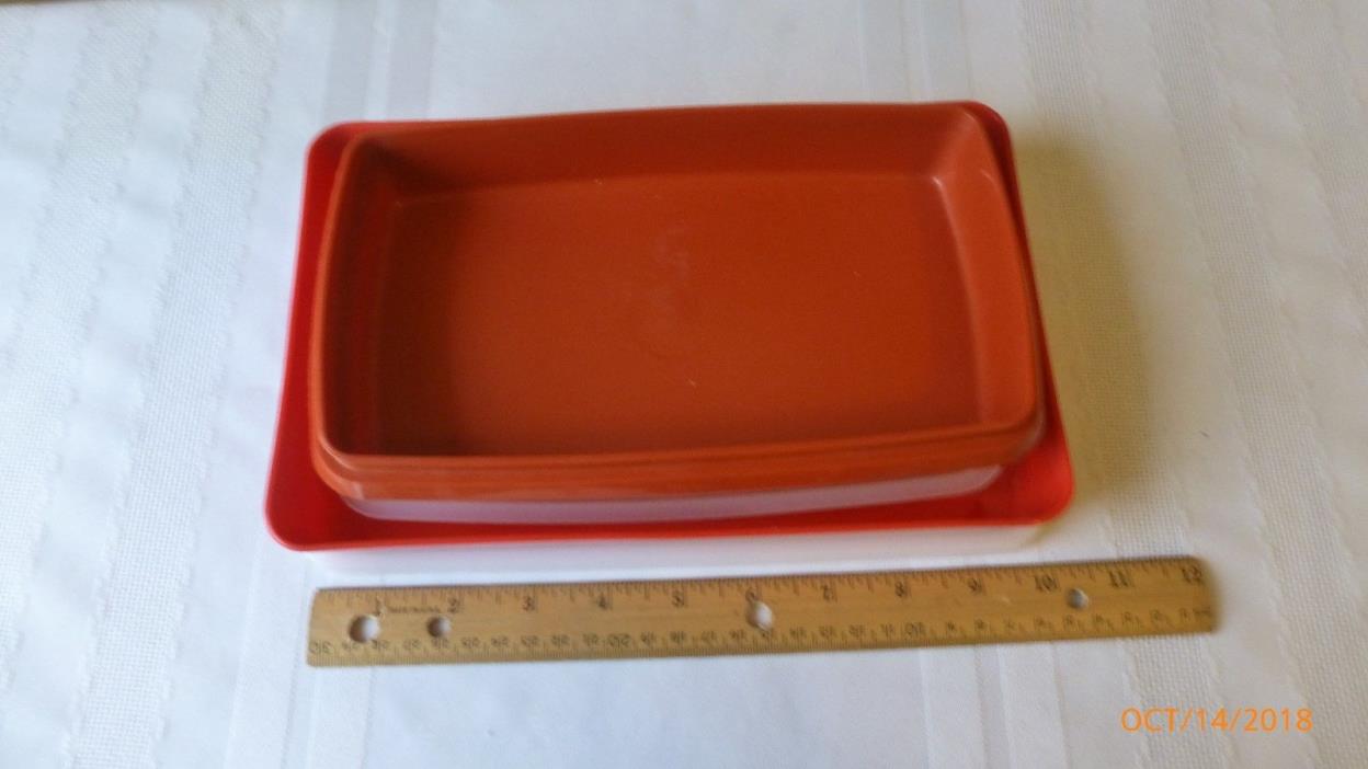 Vintage Tupperware Meat Marinade Lunch Meat Keeper Paprika Red Set of 2