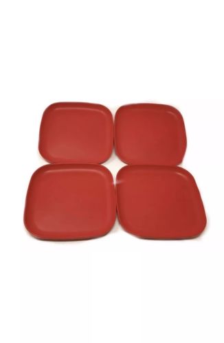 Tupperware New Square Edged 8 Inch Luncheon Plates Cherry Red Set of 4