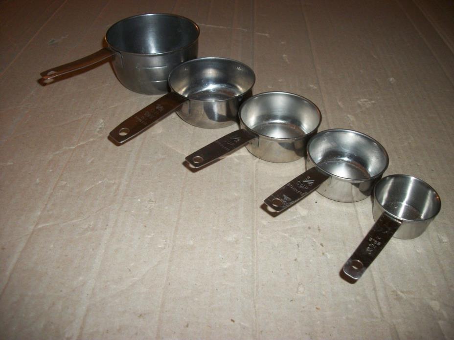 5 Vintage Stainless Steel Measuring Cups 1 Is Foley1 Cup -1/4 Cup -1/2 - 1/3-1/8