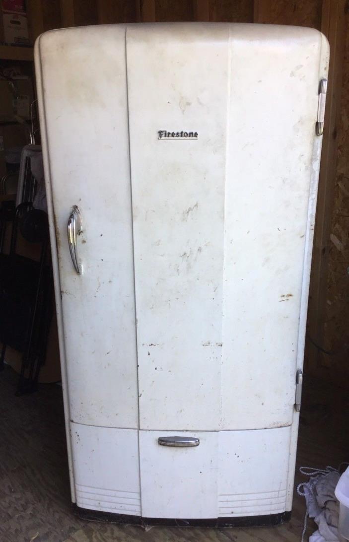 VINTAGE ANTIQUE FIRESTONE REFRIDGERATOR FRIDGE 50s WORKING RARE GARAGE TIRES