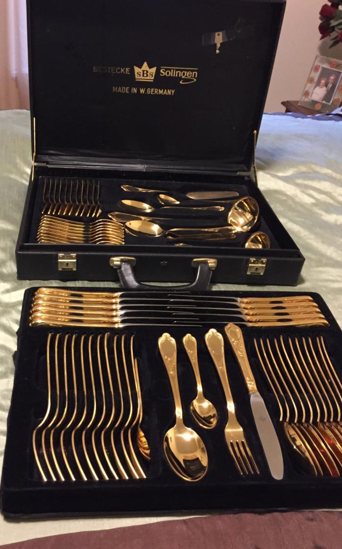 Bestecke Solingen 72 Pc. W. Germany 23/24K Gold Plate Flatware Set in Case SBS