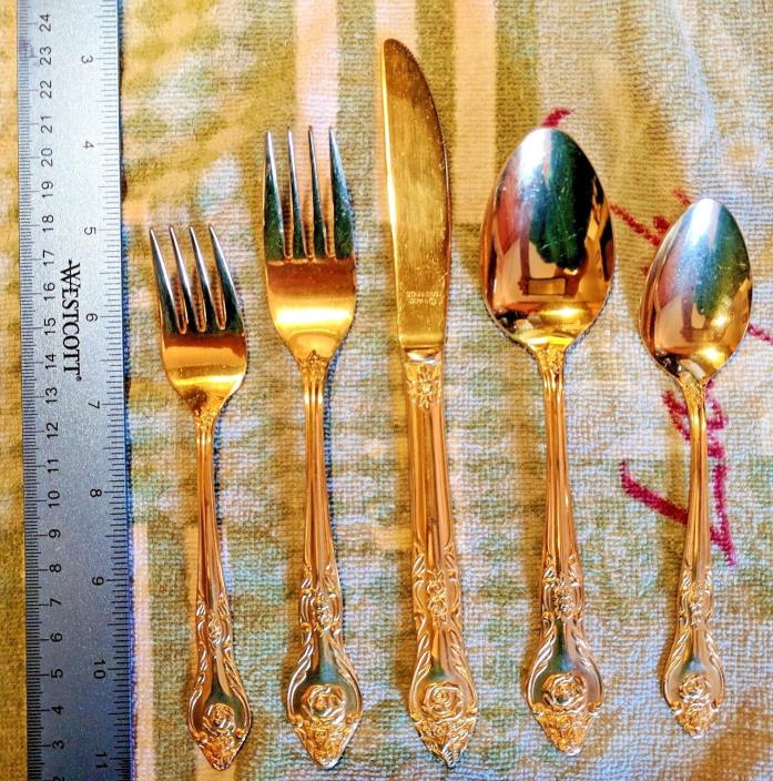 VINTAGE Table Setting of Lifetime Cutlery Gold Electroplated Stainless