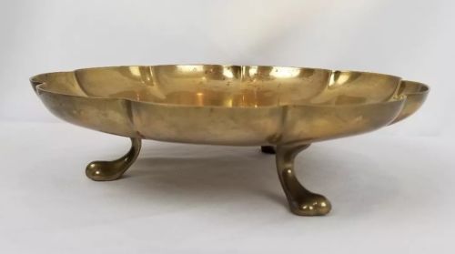 Dirigold Dirilyte 3 Footed Scalloped Edge Brass Plate Serving Plate