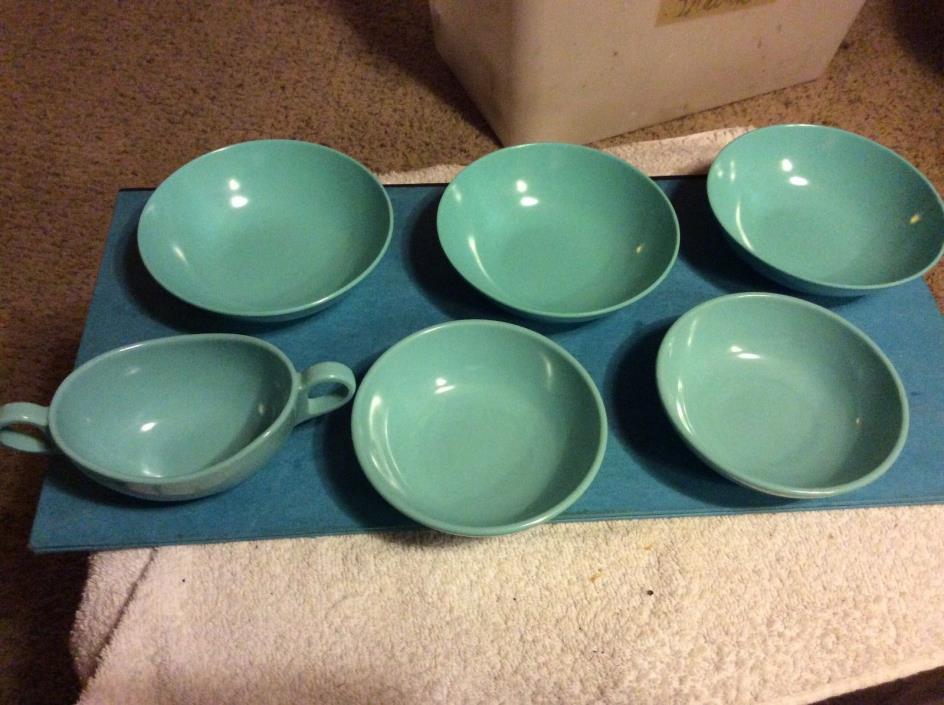 1950s Lot 6 Melmac Melamine Blue Cereal Bowls Berry bowls sugar bowl