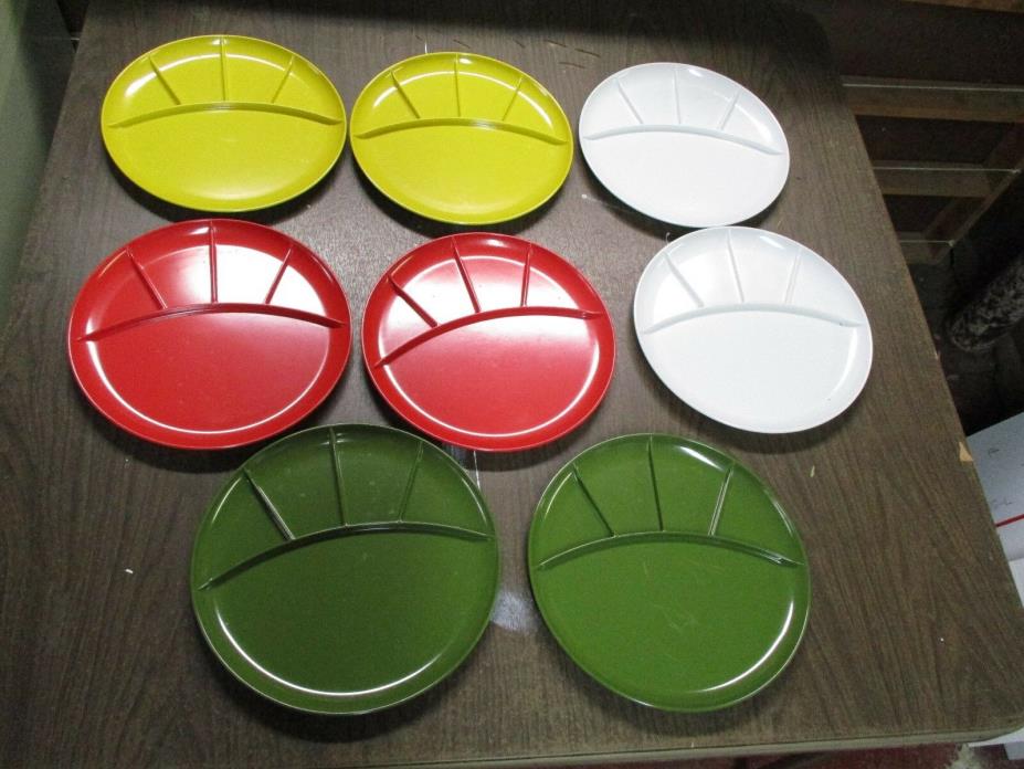 KENRO MELMAC DIVIDED SUSHI FONDUE DISHES SET OF 8 RED WHITE YELLOW GREEN