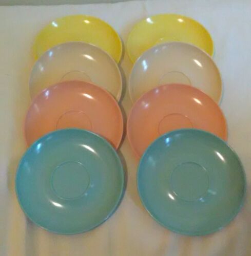 8 Stetson Melmac Saucers Melamine Pink Blue Yellow White B6