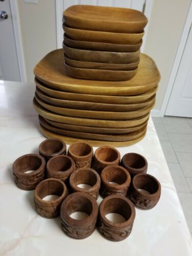 VINTAGE WOODEN 24 PC  DISH SET