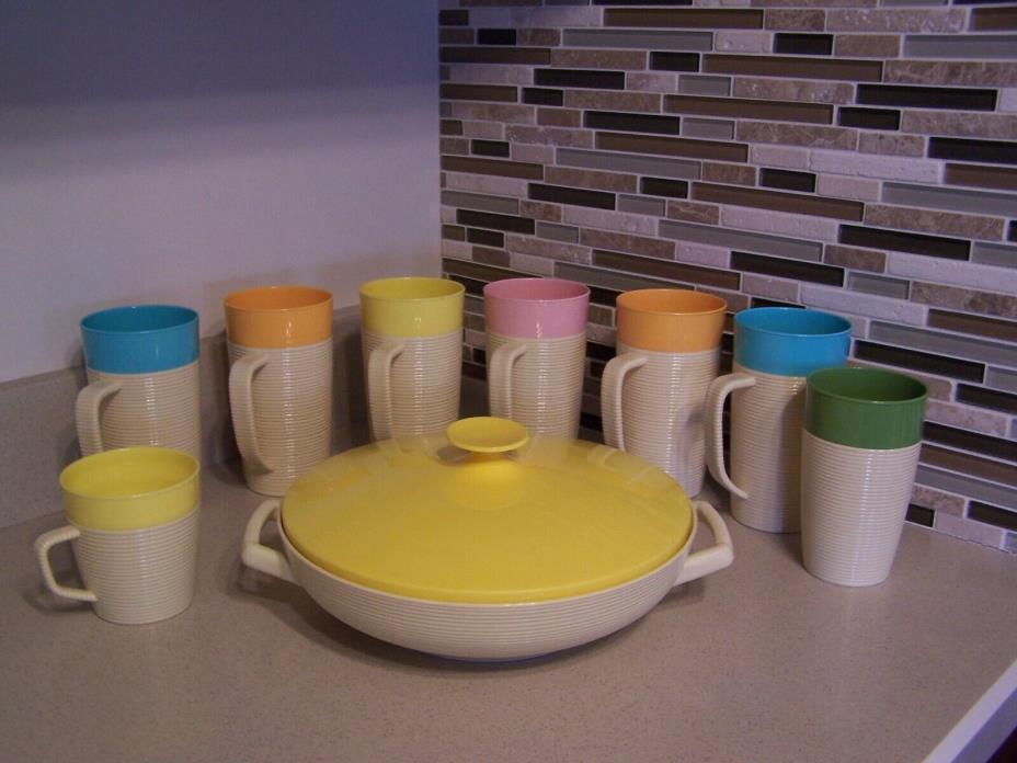 VTG Raffiaware by Thermo-Temp Serving Bowl Dish with Lid & Tumblers