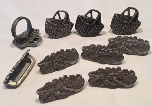 Longaberger Rare Basket-Shaped Pewter Napkin Rings Set Of 10 Market & Gathering