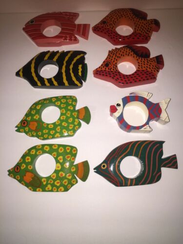 Lot of 8 Wooden Fish Nautical Beach Napkin Holders