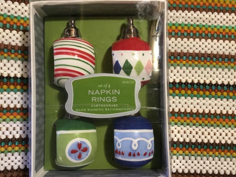 Target Holiday Set of 4 Earthenware Napkin Rings Ornament Shapes Christmas Boxed