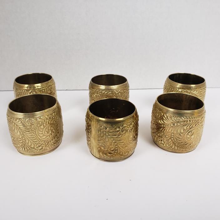 Brass Napkin Rings With Embossed Set of 6 Made In India 1.5