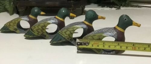 WOOD DUCK Napkin Rings Set Handmade Handpainted 4.5” Long