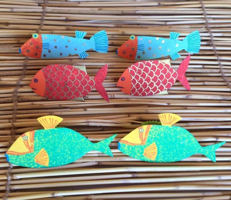 6 Napkin Rings Eclectic Tropical Fish Colorful Metal Art Home Decor