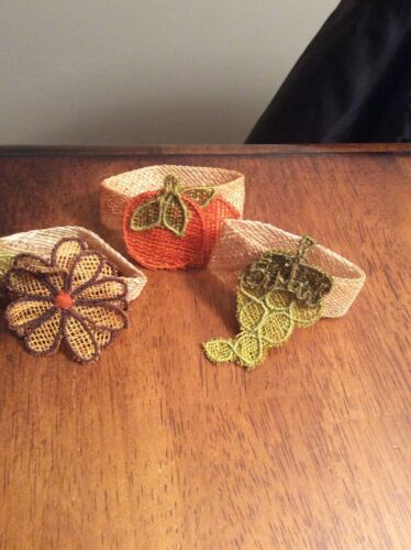 Set Of 3 Napkin Rings Fall Burlap Style