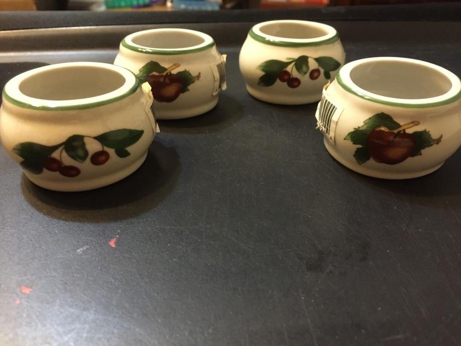 Vintage Ceramic Berry Painted Napkin Rings Set of 4 White