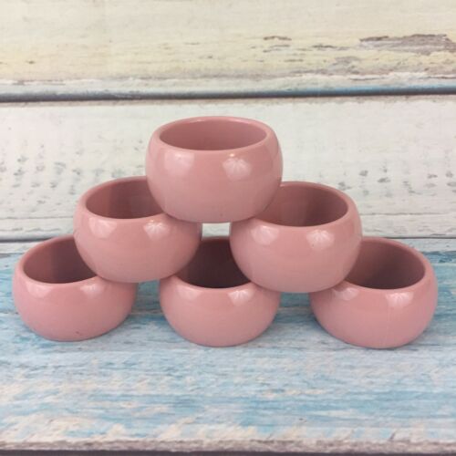 Pink Hard Plastic Round Napkin Rings Set Lot of 6 Mauve Vintage