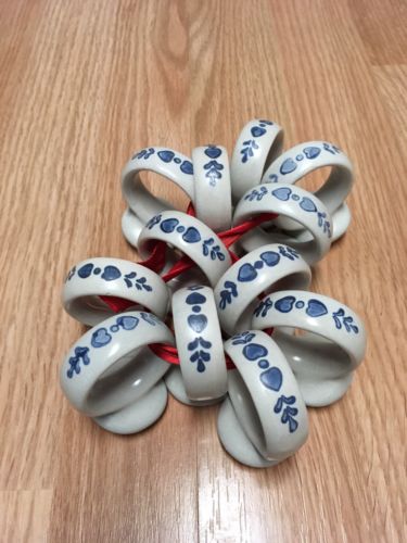 Vintage Pfaltzgraff Yorktowne Stoneware Set Of 12 Napkin Rings Blue