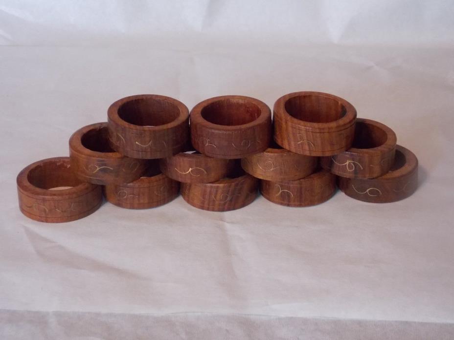 Lot Of 12 Wood Napkin Rings With Brass Inlay Lot Of 12 Napkin Rings Wood