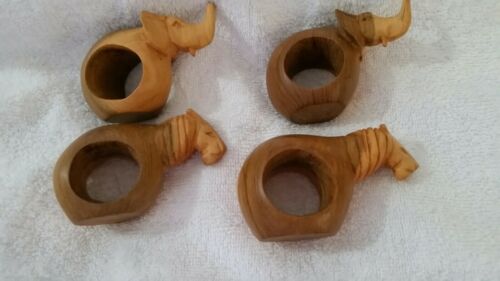 Hand Carved Wooden African Safari Animal Napkin Rings (4)