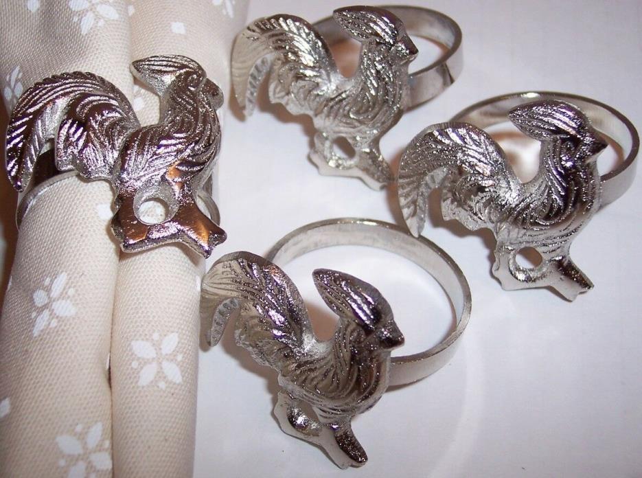 NWOT The Spring Shop Farmhouse Metal Rooster Napkin Rings Set of 4