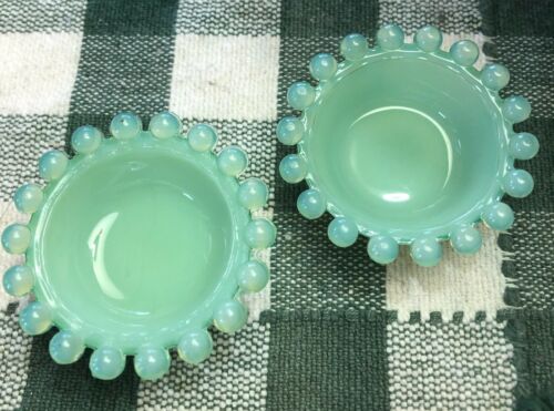 Set Of 2 JaditeCandlewick Style Beaded Open Salt Dip Dish Cellar