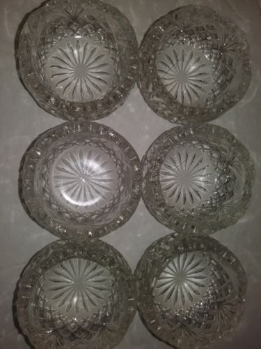 Set of 6 Antique Open Salt Cellar Dip CLEAR CRYSTAL GLASS PINEAPPLE DESIGN