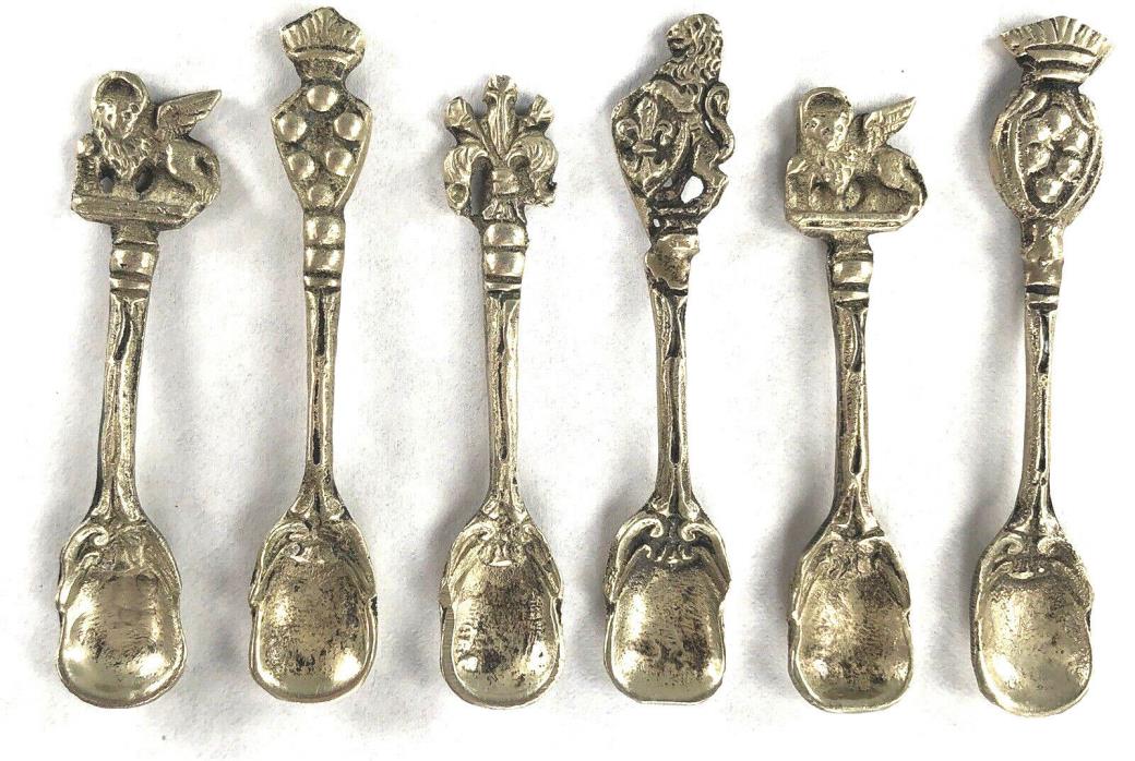 Vintage Brass Salt Spoons Italy Decorative Fleur-de-lis