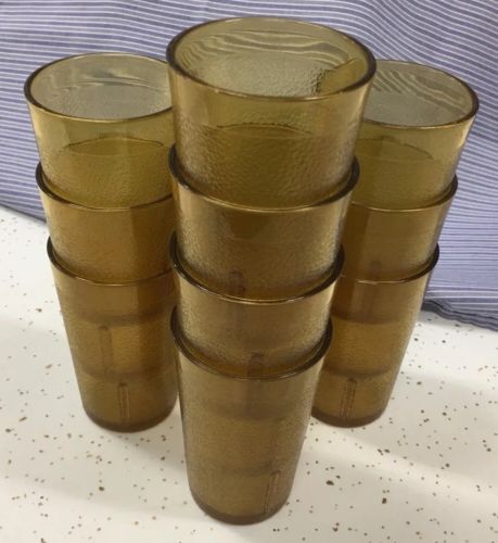10 Vintage Texan plastic Yellow Amber juice Glasses 3 1/2 tall   Good Condition!