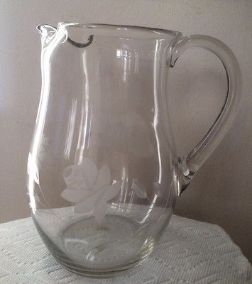 Clear Glass Etched Pitcher with Ice Lip