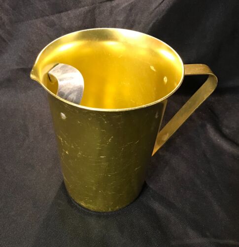 vintage Yellow / Gold Aluminum Pitcher W/ Ice Guard - Mid Century Modern period