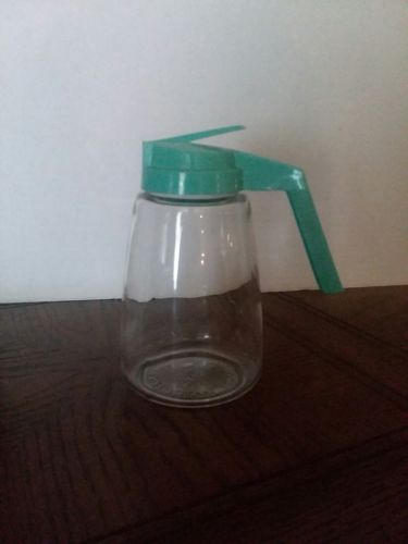 Vintage Federal Housewares Glass Syrup~Sugar Dispenser W/ Turquoise Lid~Nibot