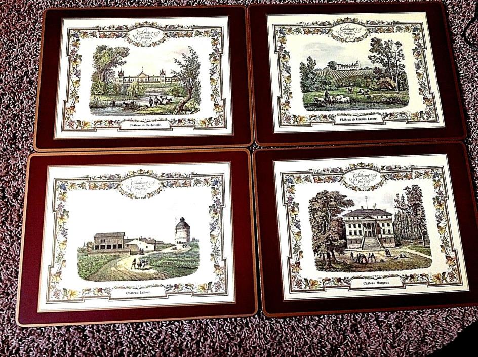 4 Vtg Pimpernel Unsed Acrylic French Chateaux Placemats IOB Cork Back Unused