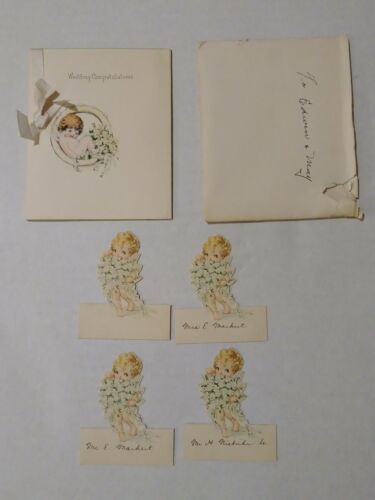 VINTAGE 1920s WEDDING CONGRATULATIONS WITH 4 PLACE CARDS