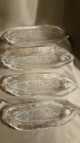 Set of 4  Pressed Clear Glass Corn on the Cob Holders, Dishes