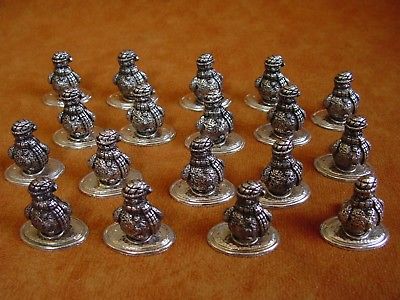 Crate & Barrel Pewter Snowman Table Place card photo Holders Christmas Set 18