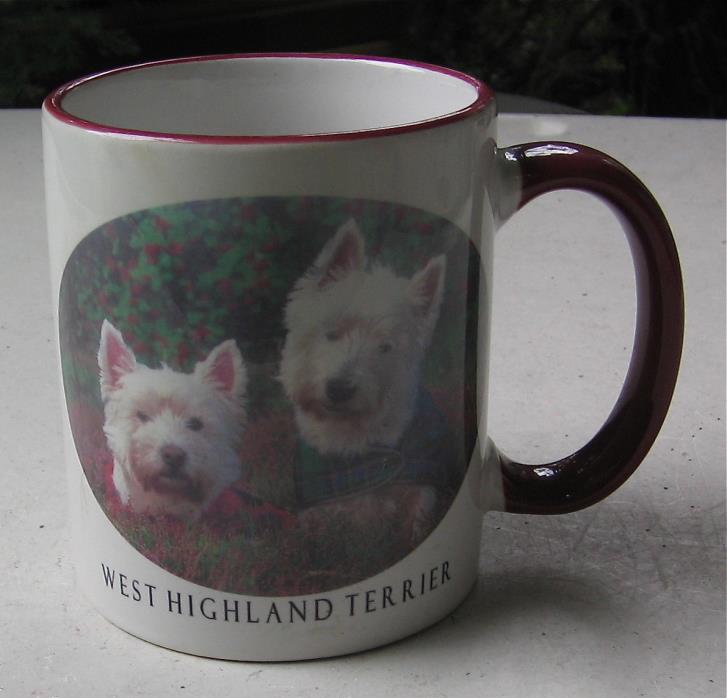 WEST HIGHLAND WHITE TERRIER COFFEE MUG RED  RIM AND HANDLE