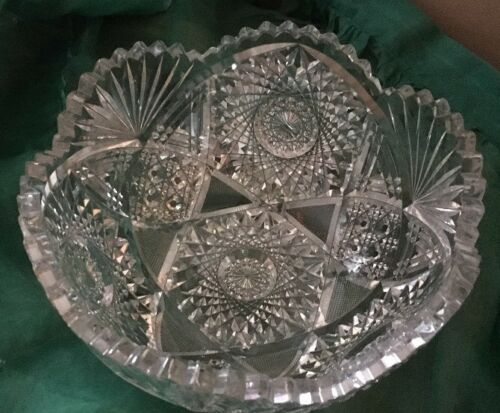 Daisy & Buttons Pinwheel Hand Cut Lead Crystal Bowl Saw Edge American Brilliant*