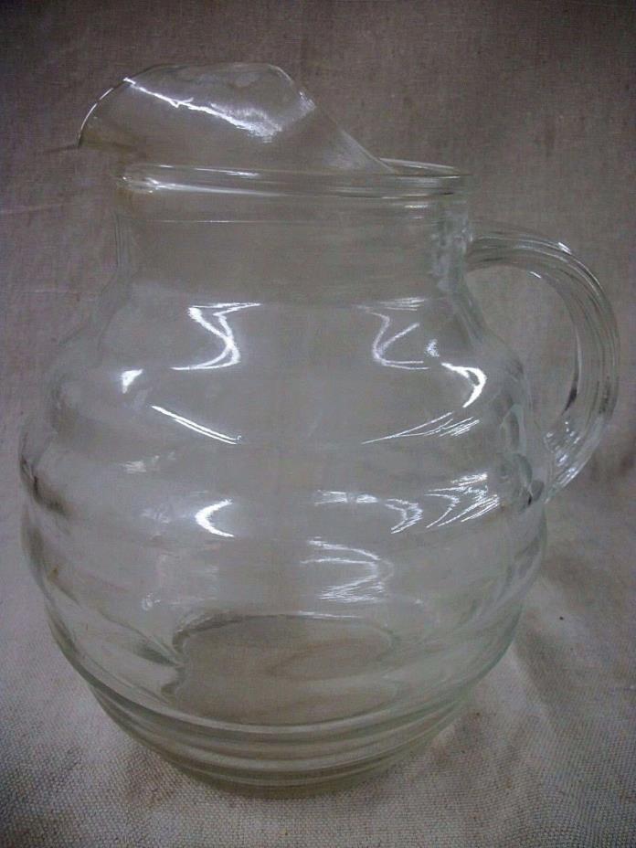 Clear Glass Bee Hive Beverage Pitcher w/ Ice Lip Spout