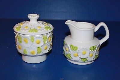 Vintage Daisy Flower Ceramic Creamer & Sugar Bowl