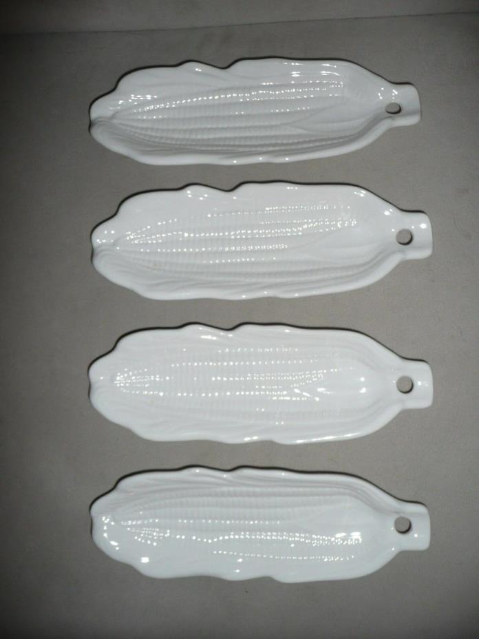 Vintage White Corn on the Cobb Holder Dishes Tray  Set of 4