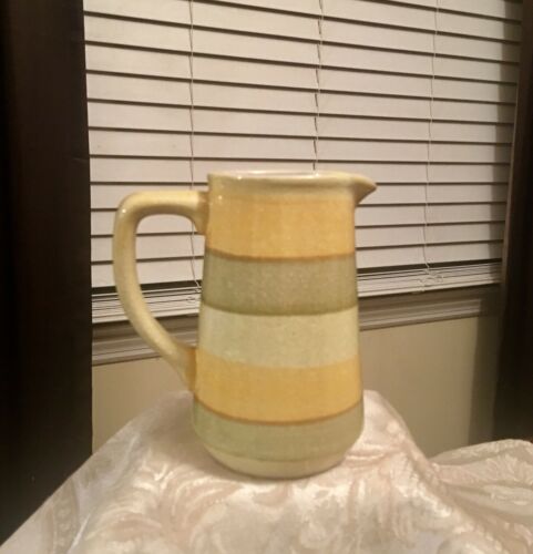 Vintage 1965 HOWARD HOLT POTTERY PITCHER  STRIPES Mid-Century Modern Design