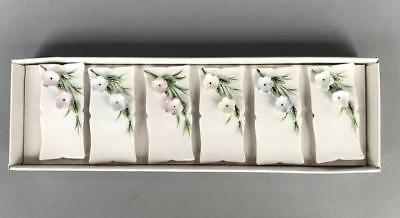 Set of 6 Vtg Japan 3D Raised Rose Floral Porcelain Name Place Settings Cards NIB