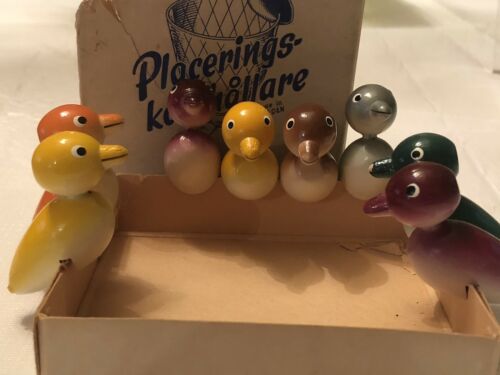 Adorable Vintage Wood Ducks Place Rings For Drinking Glasses From Sweden