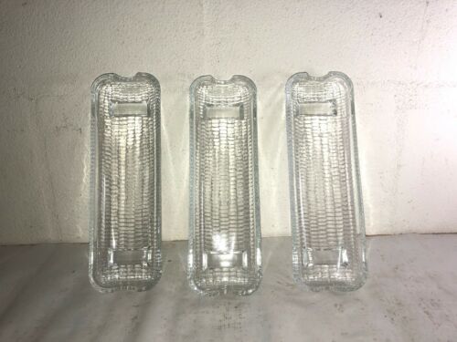 VINTAGE MID CENTURY GLASS SET OF 3 CORN COB HOLDERS SERVING DISHES