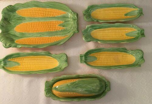 Vintage CORN ON THe COB Set - Tray + 4 Corn Holder Plates And  Butter Dish Japan