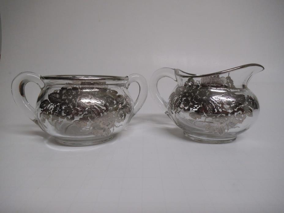 Vintage Heisey Glass, Creamer & Sugar Bowls, Silver Overlay, Collectible Glass