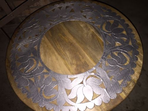 Vintage Handmade Wooden Lazy Susan With Silver Decorative Inlay