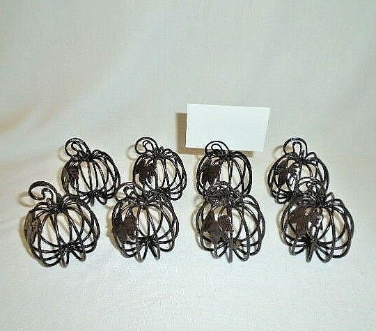 Set 8 Wire Pumpkin Photo Place Card Holders Farm House Wedding Oil Rubbed Bronze